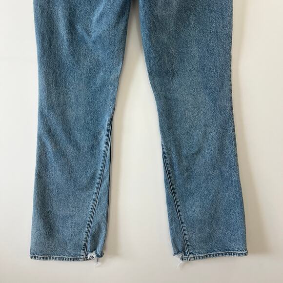 Express Medium Wash Rigid Denim Mid Rise Baggy Bootcut Jeans Womens 8 - Picture 7 of 14